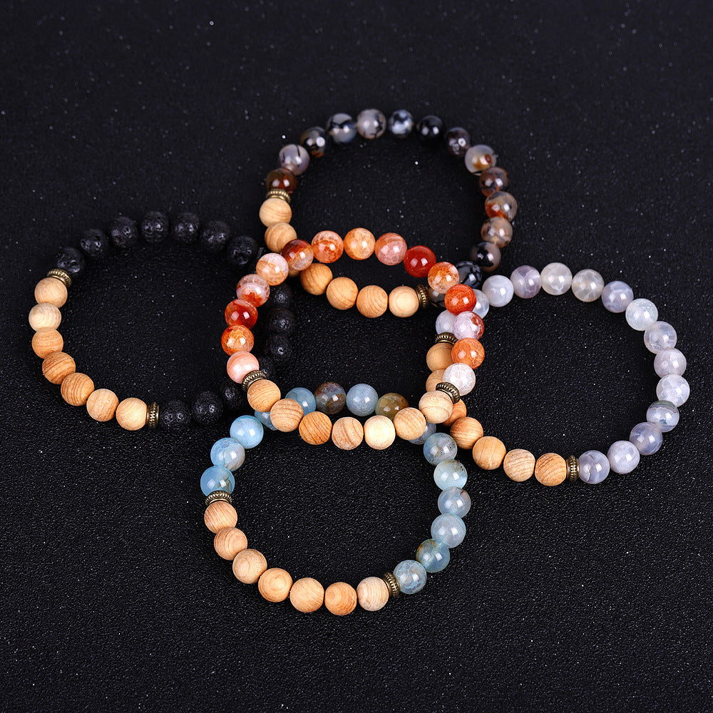 Ice Crack Agate Bracelet Volcanic Stone Wood Beads
