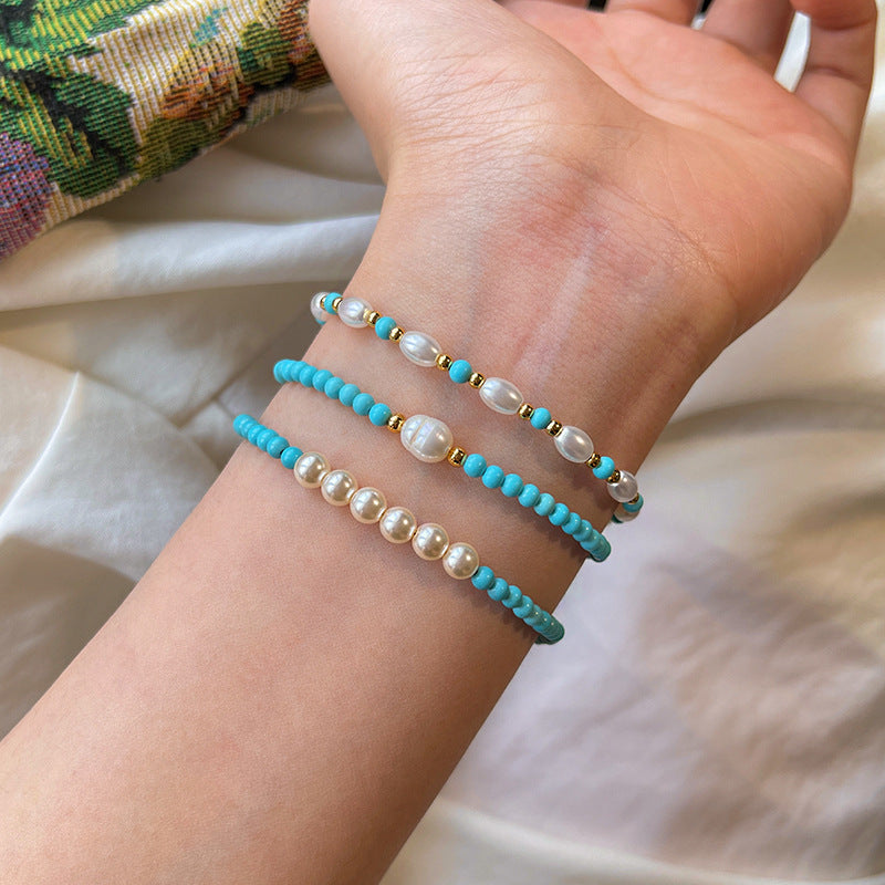 Natural Pearl And Turquoise Bead Bracelet Necklace