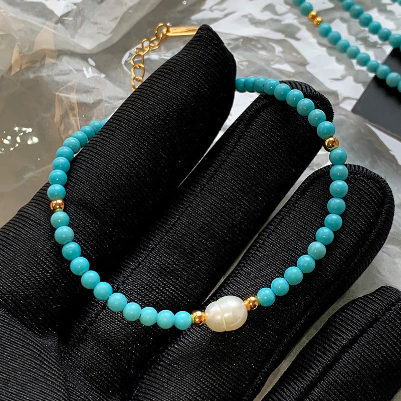 Natural Pearl And Turquoise Bead Bracelet Necklace