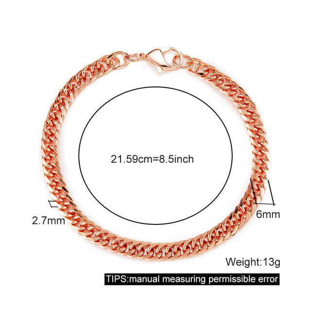 Men's Pure Copper Bracelet Women's Adjustable Cuban Chain Ring Lobster Buckle 6mm Scratch-resistant
