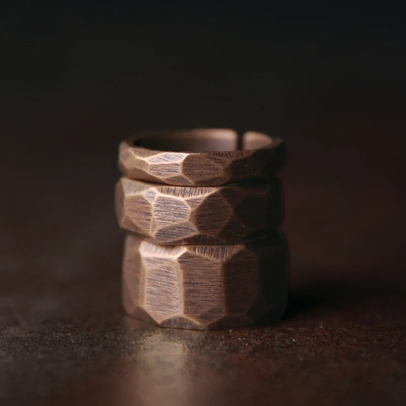 Vintage Handcarved Solid Copper Ring Set