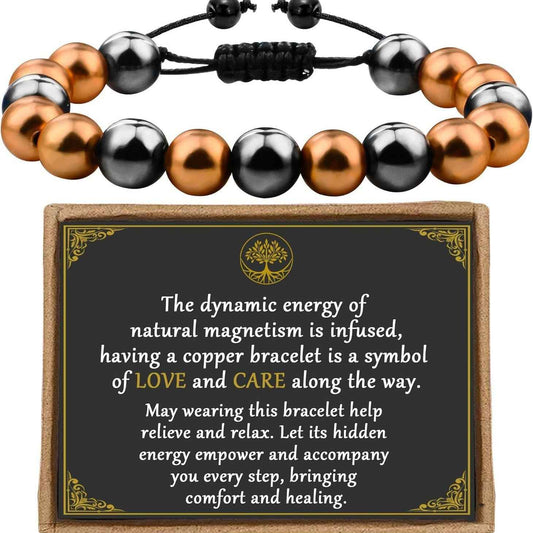 Copper Bead Magnet 6mm Women's Copper Bead Black Magnet Bracelet