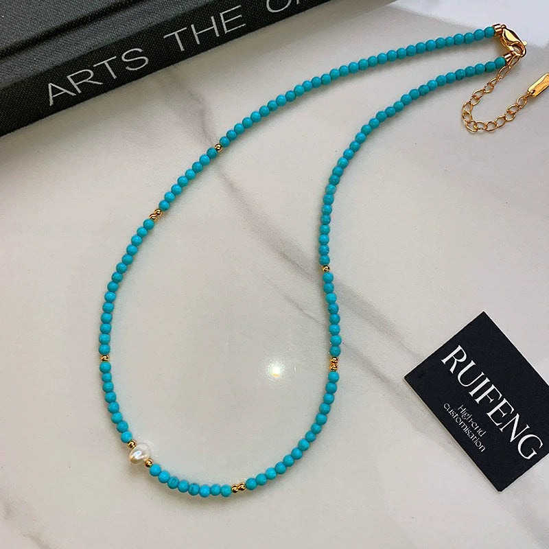 Natural Pearl And Turquoise Beaded Necklace
