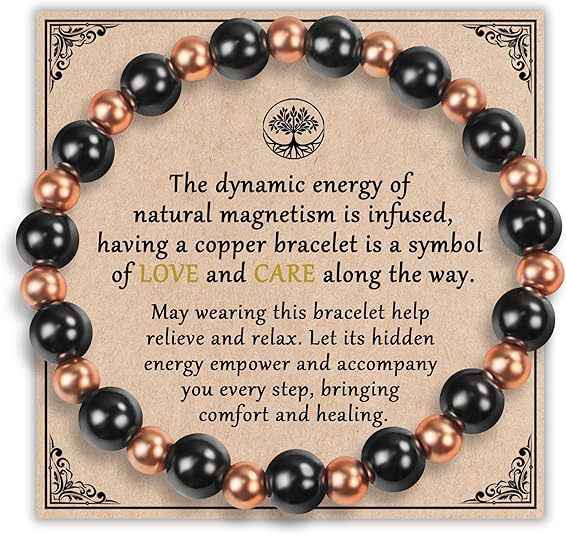 Copper Bead Magnet 6mm Women's Copper Bead Black Magnet Bracelet