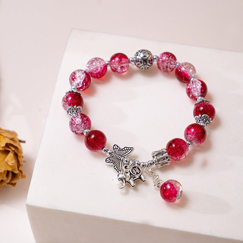 Chinese Style Butterfly Cracked Cystal Bracelet Gradient Beads Antique Silver Ladies