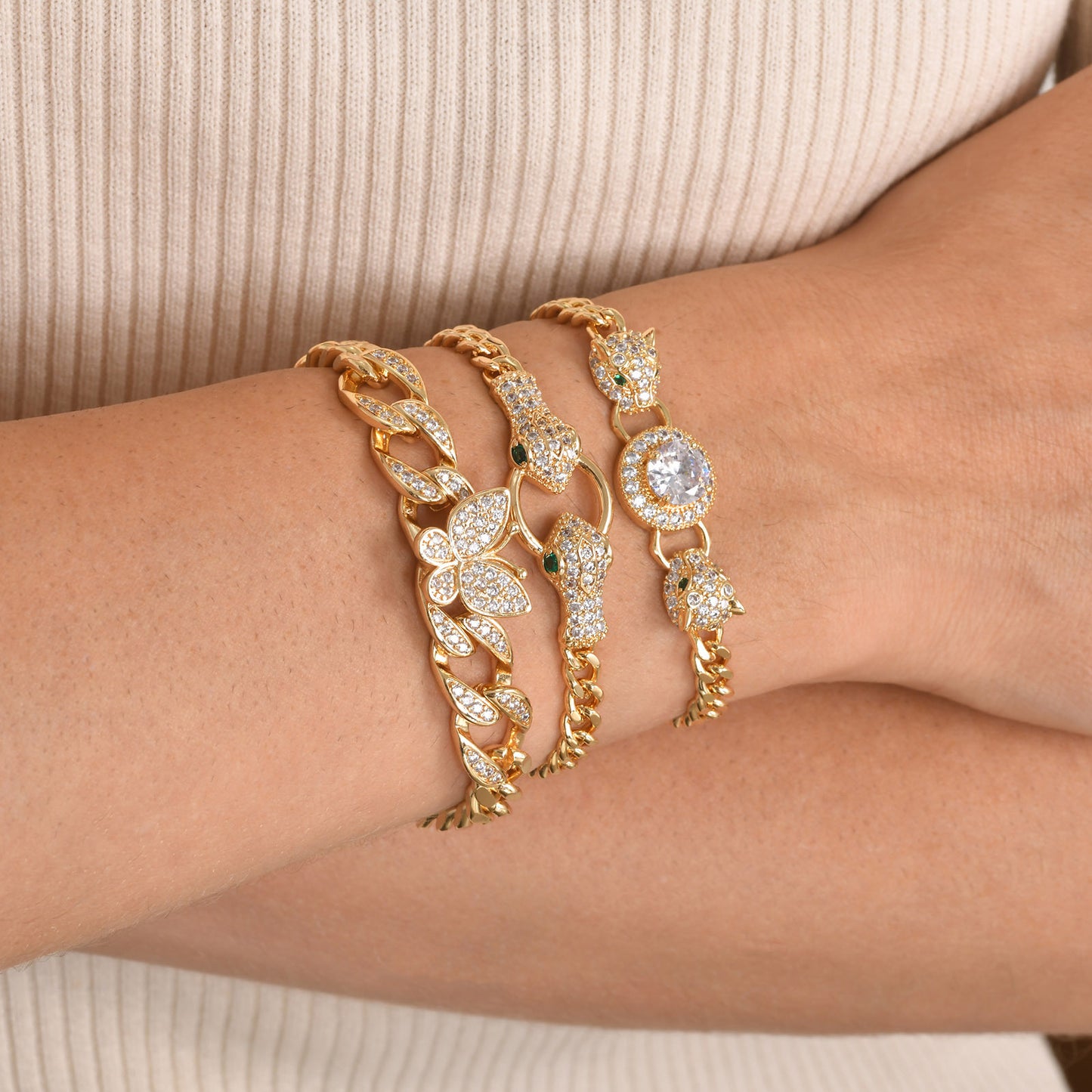 Copper Square Heart-shaped Zircon Geometric Bracelet