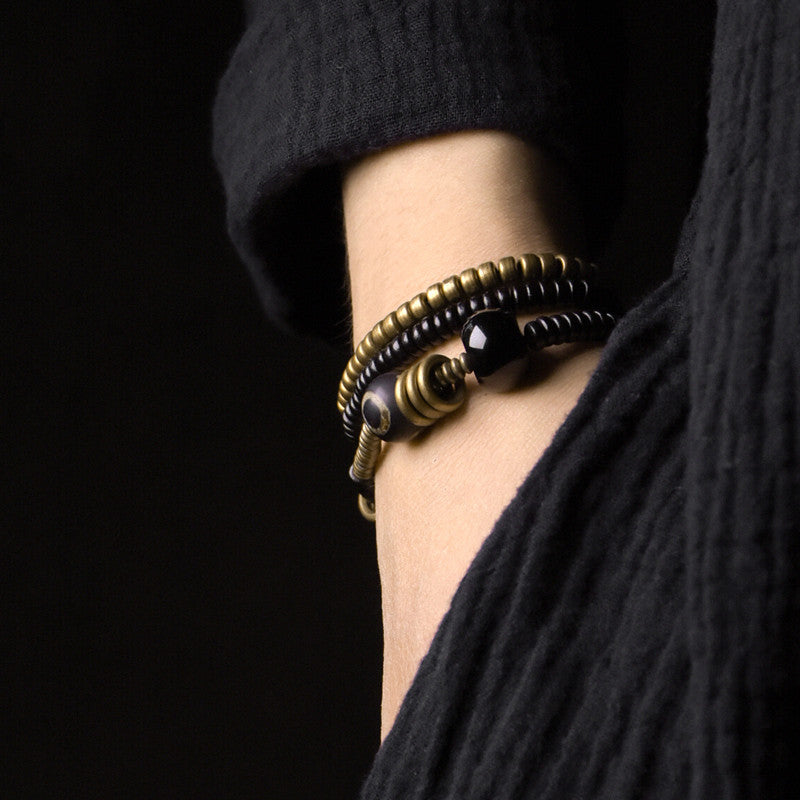 Bracelet Women's Literary Copper Beads Antique Wood Bracelet Men's Jewelry