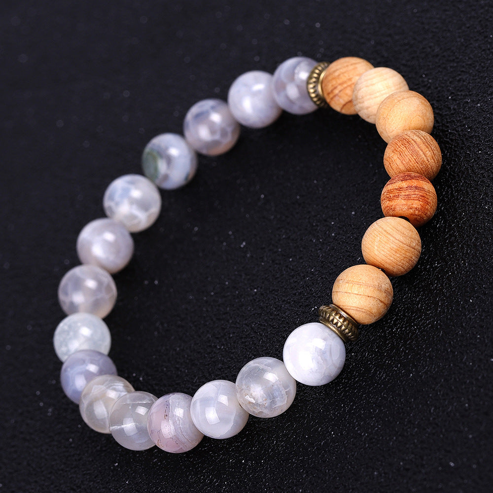 Ice Crack Agate Bracelet Volcanic Stone Wood Beads
