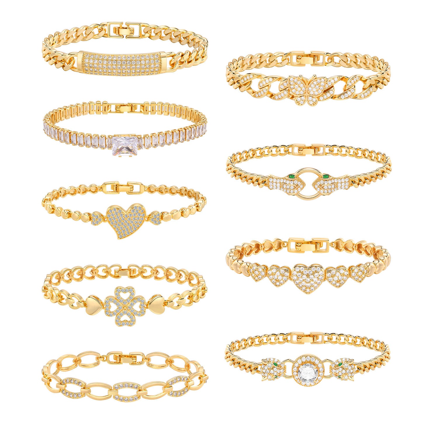 Copper Square Heart-shaped Zircon Geometric Bracelet