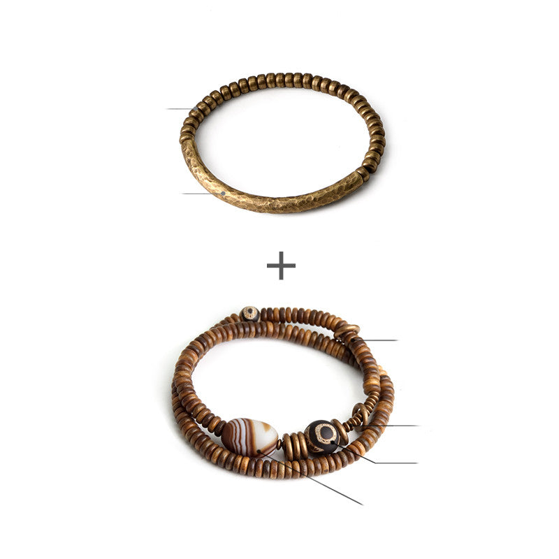 Bracelet Women's Literary Copper Beads Antique Wood Bracelet Men's Jewelry