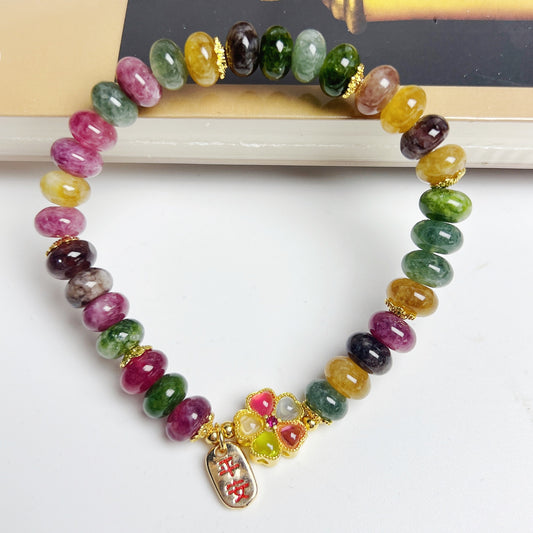 Colorful Tourmaline Abacus Beads Jade Bracelet For Women