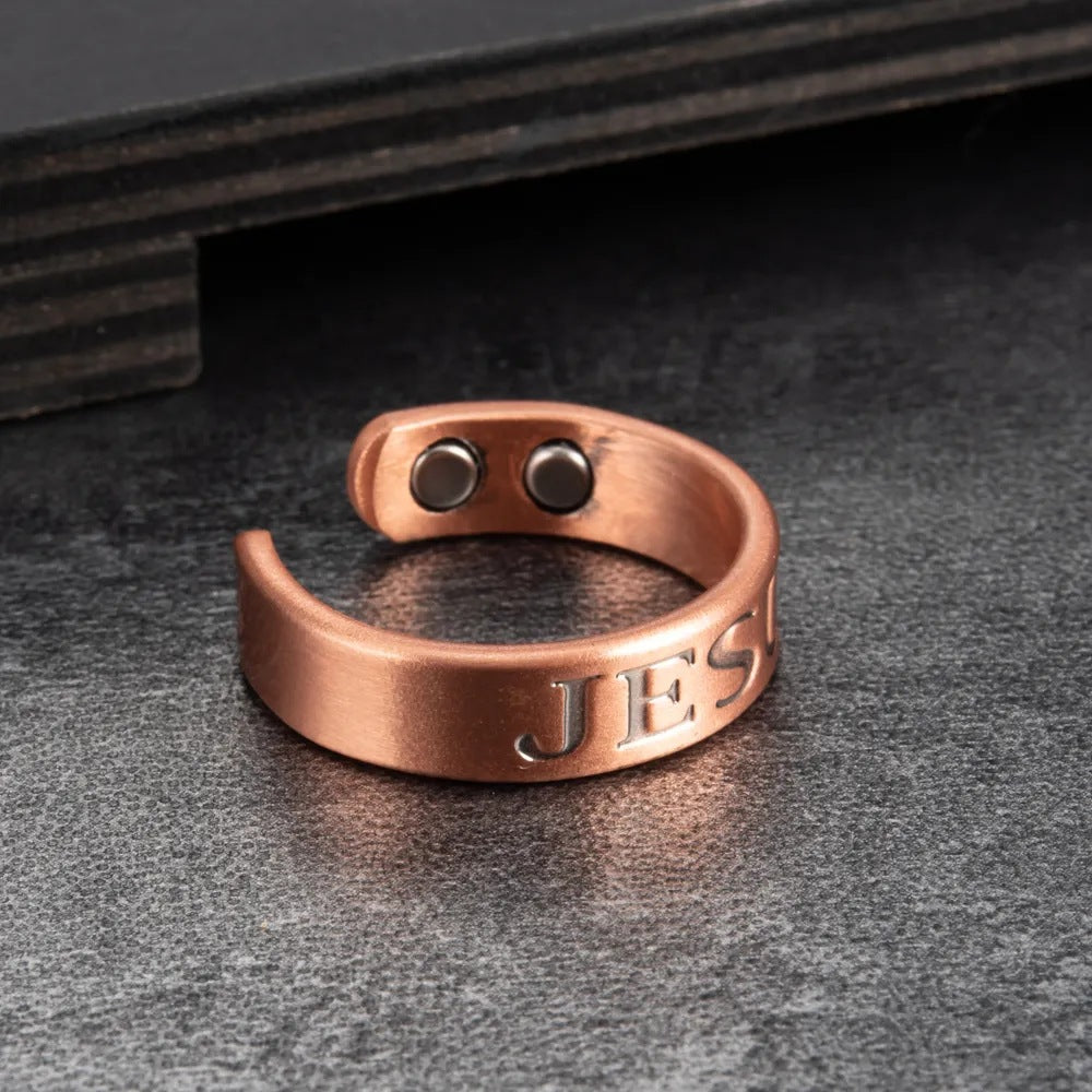 Pure Copper Ring Magnetic Retro Adjustable Letters Ring