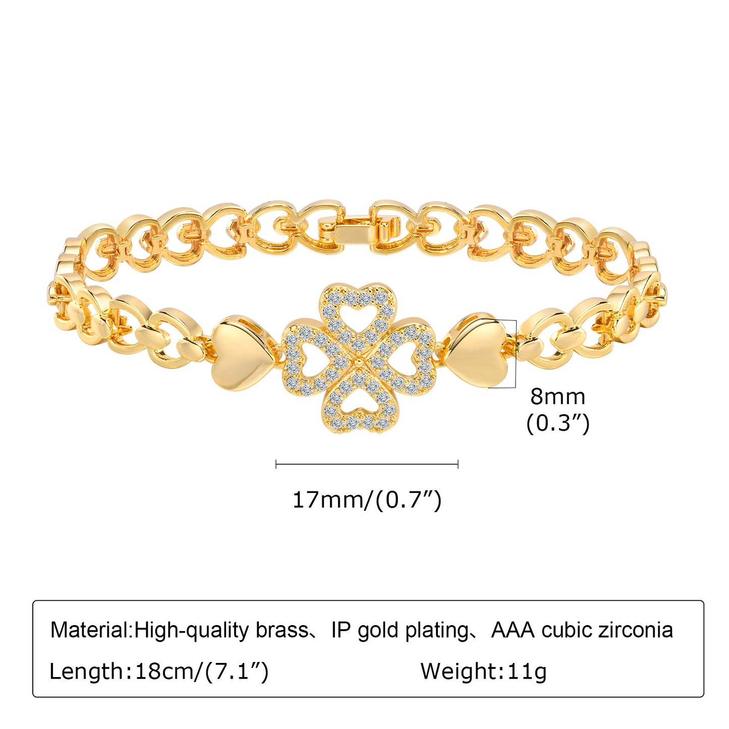 Copper Square Heart-shaped Zircon Geometric Bracelet