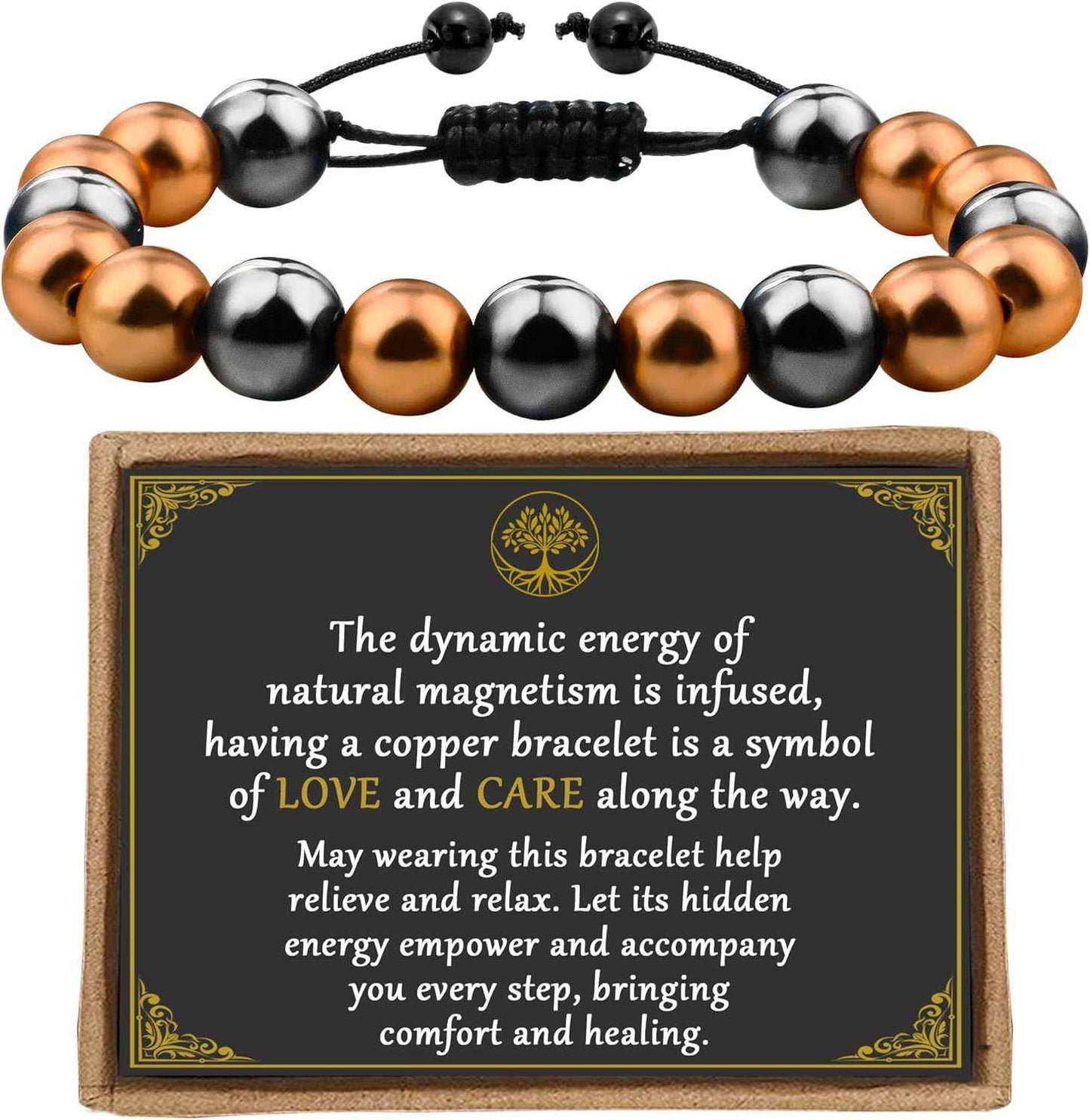 Copper Bead Magnet 6mm Women's Copper Bead Black Magnet Bracelet