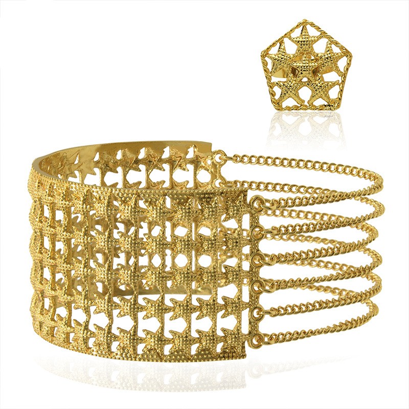 Gold-plated Hollow Copper Bracelet Ring Set