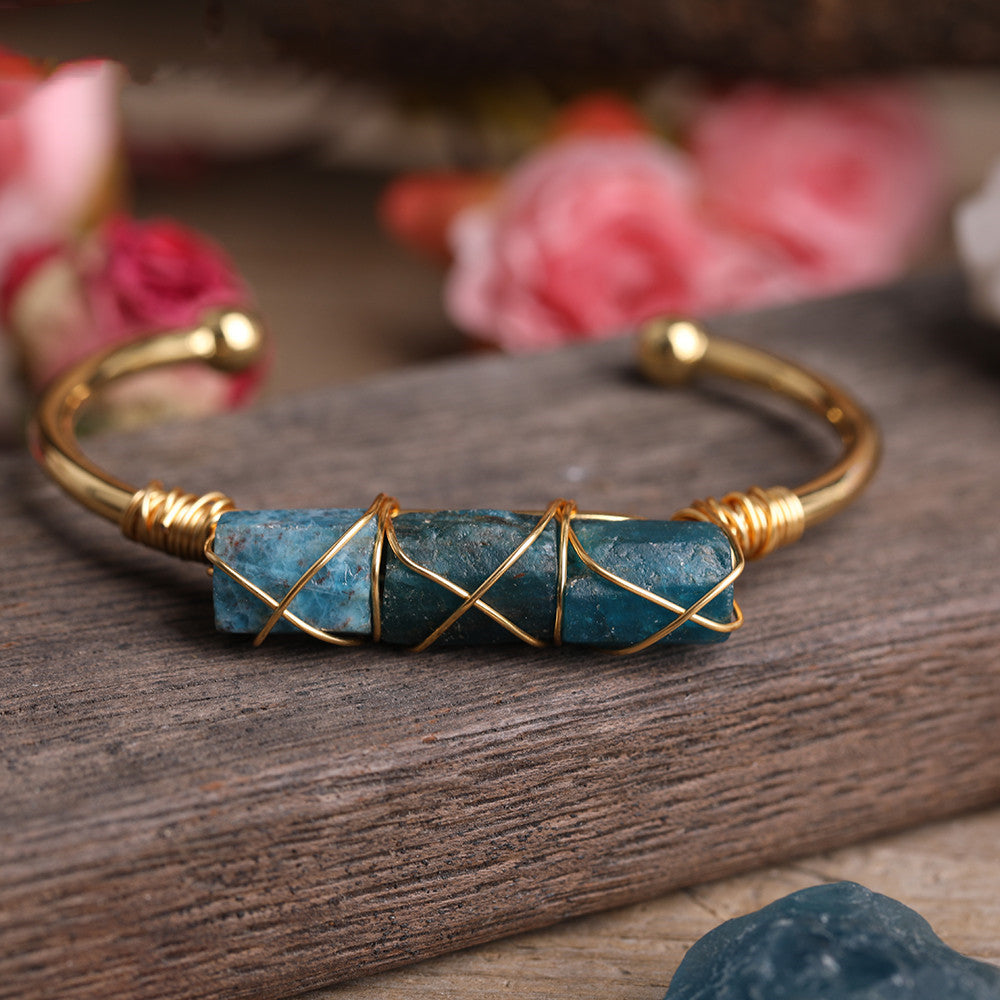 Gold Copper Wire Winding Bracelet Natural Black Tourmaline Beads