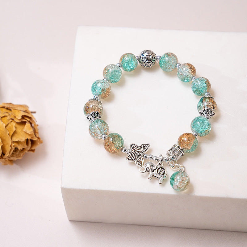 Chinese Style Butterfly Cracked Cystal Bracelet Gradient Beads Antique Silver Ladies