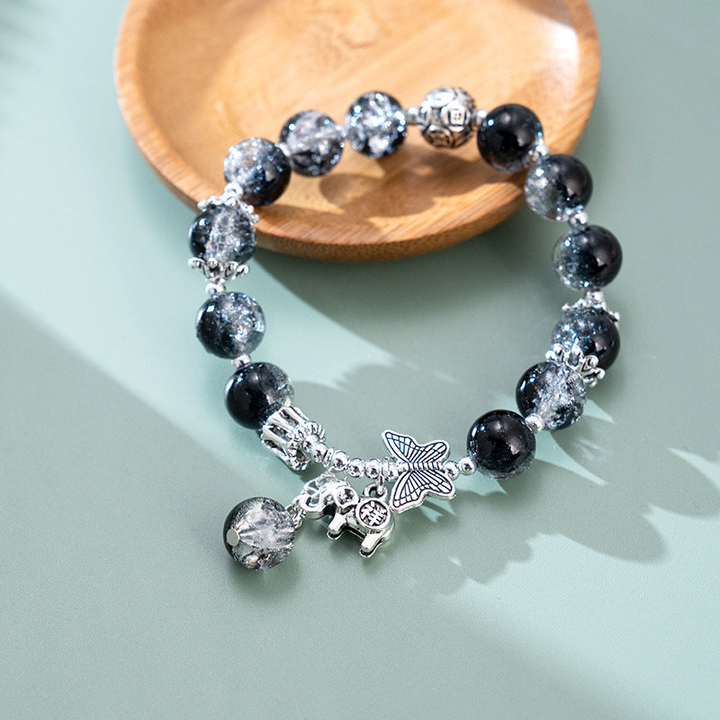 Chinese Style Butterfly Cracked Cystal Bracelet Gradient Beads Antique Silver Ladies
