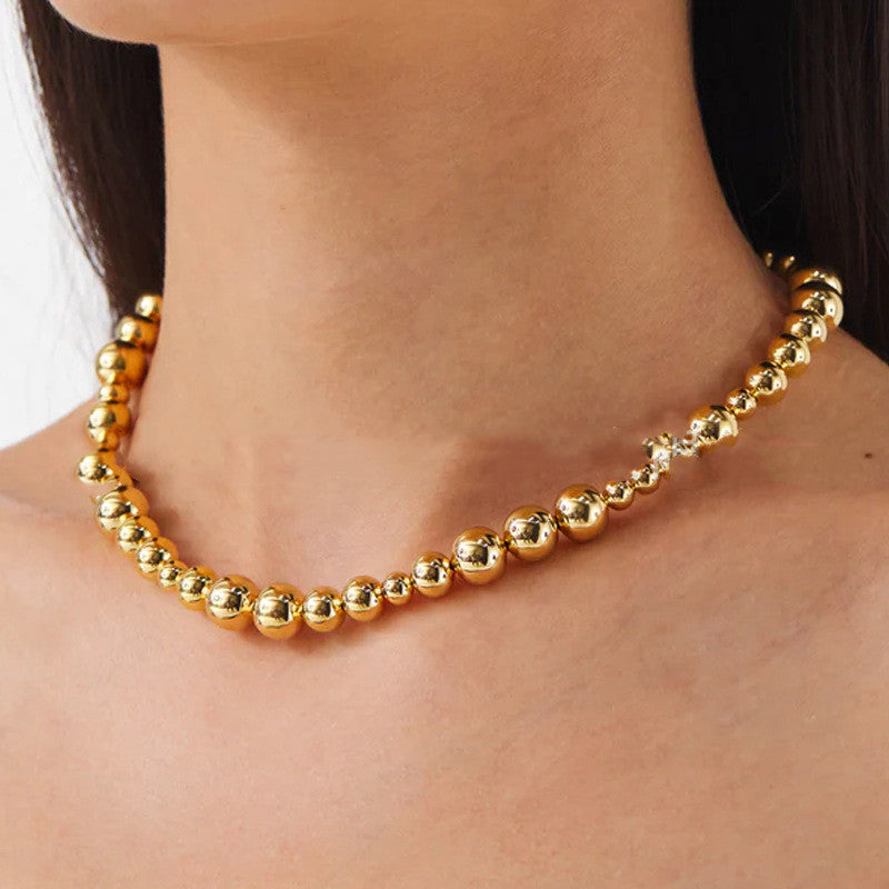 Irregular Ball Necklace Copper Plating 18K Gold