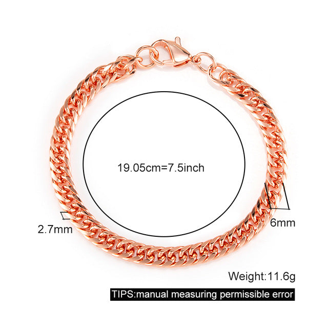 Men's Pure Copper Bracelet Women's Adjustable Cuban Chain Ring Lobster Buckle 6mm Scratch-resistant