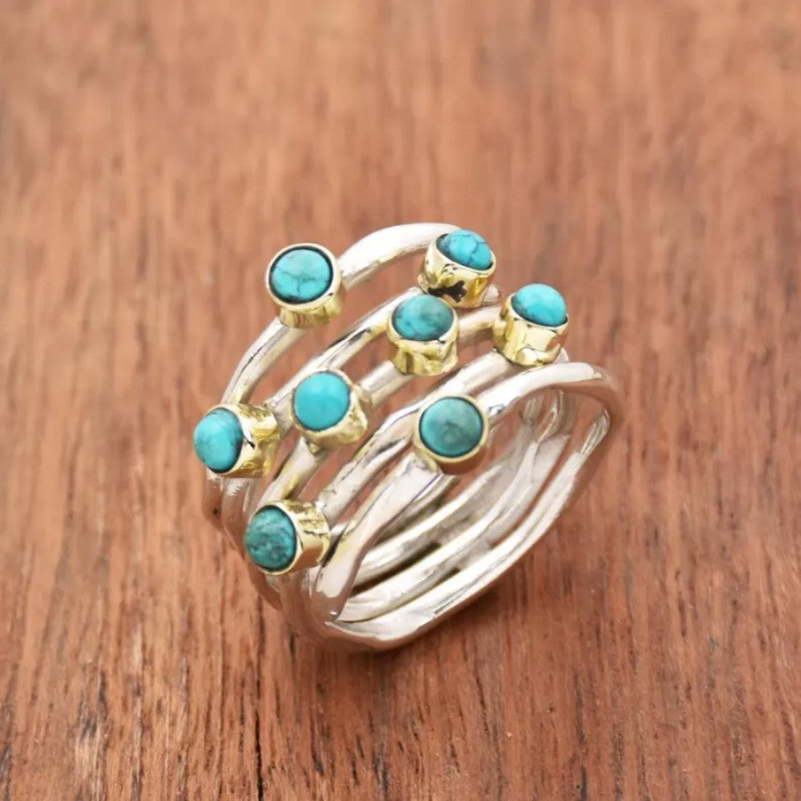 Natural Blue Turquoise Two-Tone Vintage Hand Jewelry